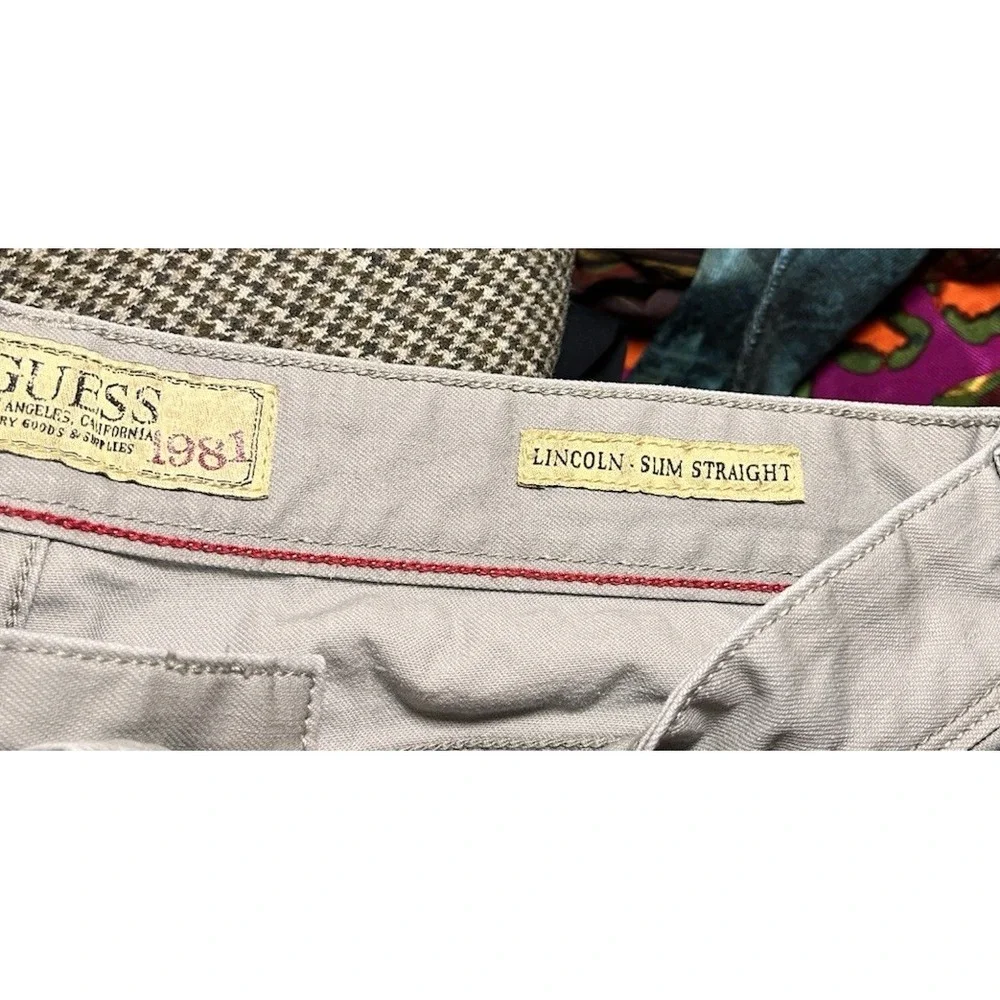 Guess Mens Jeans 32 X 32‎ Lincoln Slim Straight Gray Waxed Denim Stretch Pockets